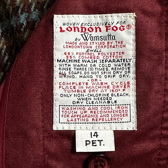 London Fog Vintage 80s Burgundy Red Lined Trench Coat Belted Classic Petite 14 - Picture 4 of 10